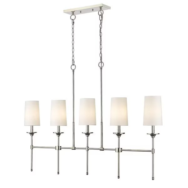 Emily 5 Light Island, Polished Nickel & Off White, Z-Lite, Mfr#: 3033-5L-PN